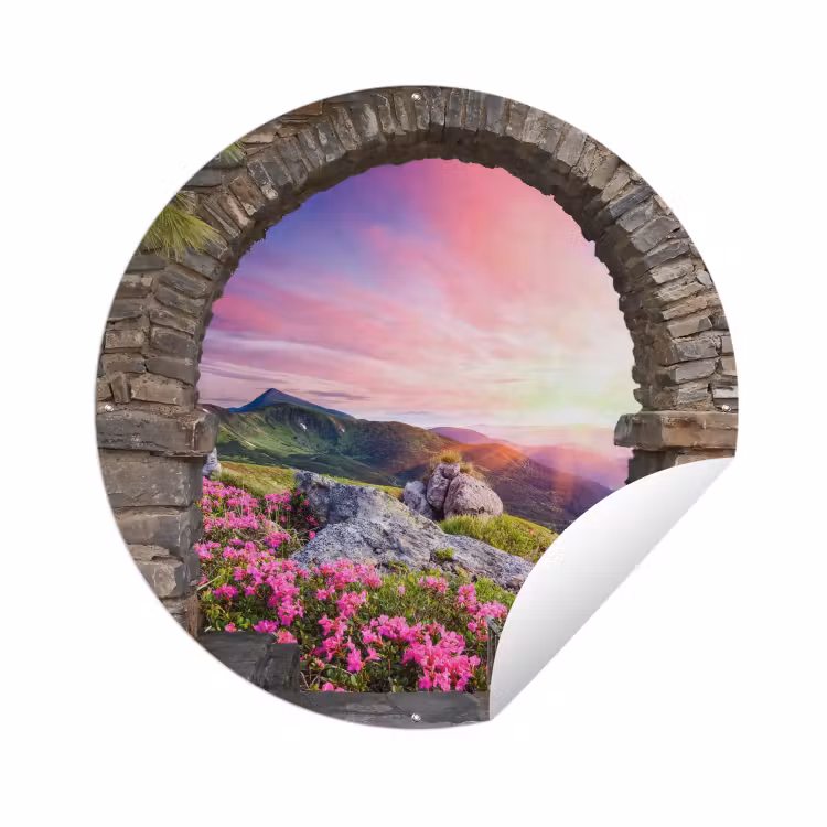 Tuinposter - Landschap - Doorkijk - Bloemen - Berg — 1
