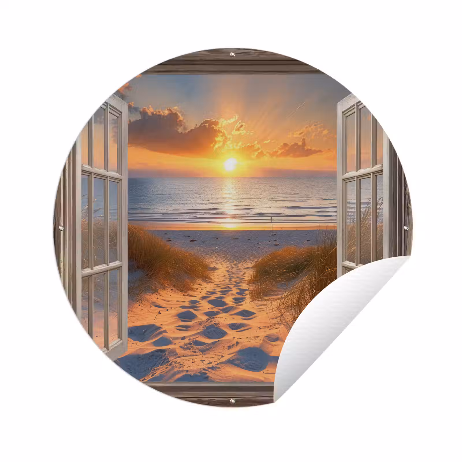 Tuinposter - Doorkijk - Strand - Duinen - Zonsondergang — 1