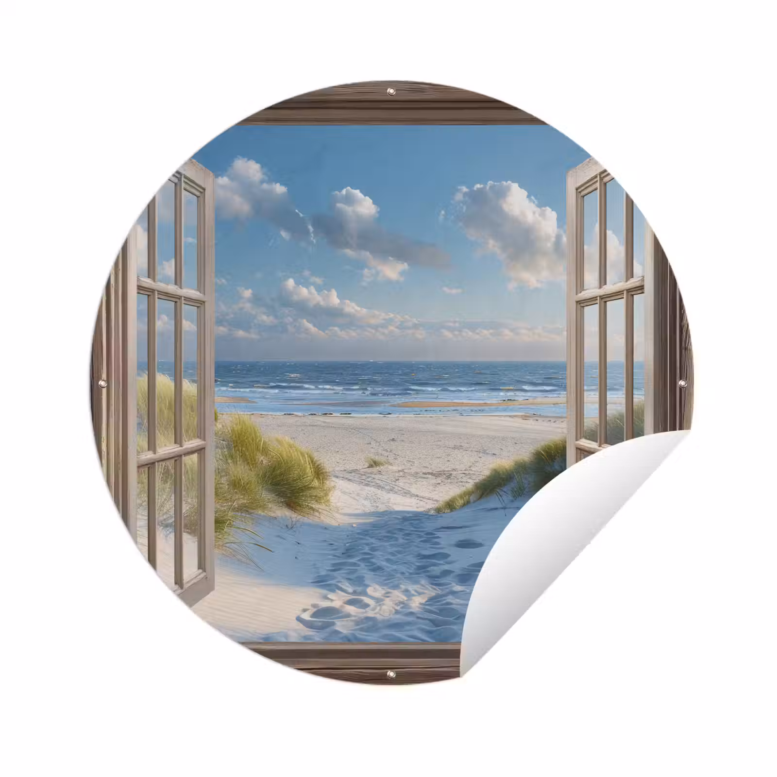 Tuinposter - Doorkijk - Strand - Raam - Duinen - Zee — 1