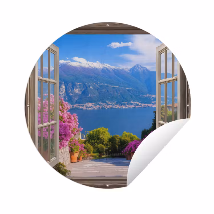 Tuinposter - Doorkijk - Berg - Landschap - Uitzicht - Meer — 1