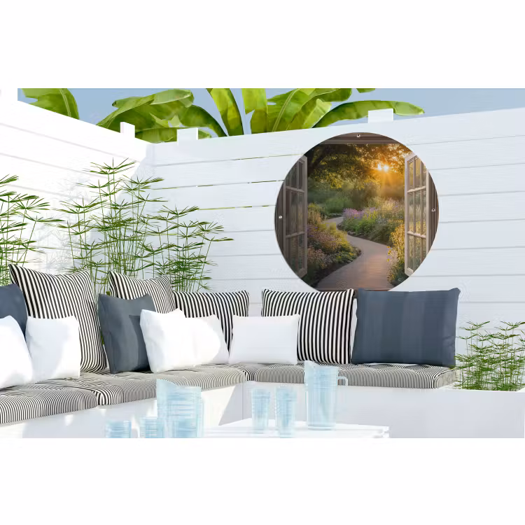 Tuinposter - Doorkijk - Bloemen - Natuur - Zon - Pad — 3