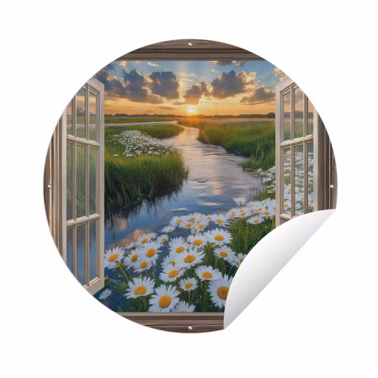 Tuinposter - Doorkijk - Landschap - Raam - Water - Zonsondergang — 1