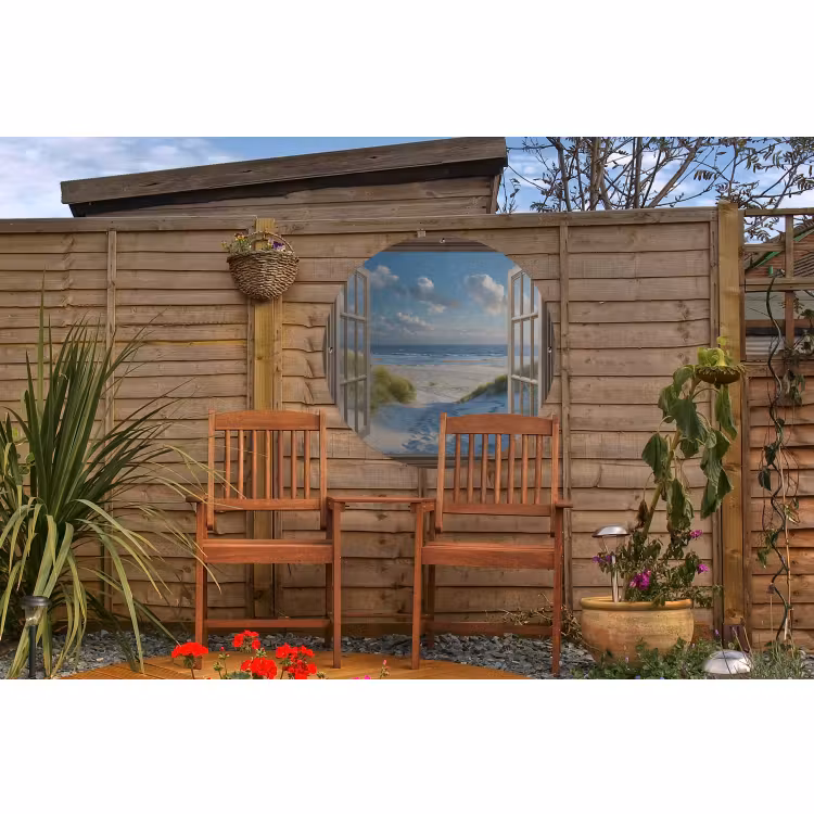 Tuinposter - Doorkijk - Strand - Raam - Duinen - Zee — 4