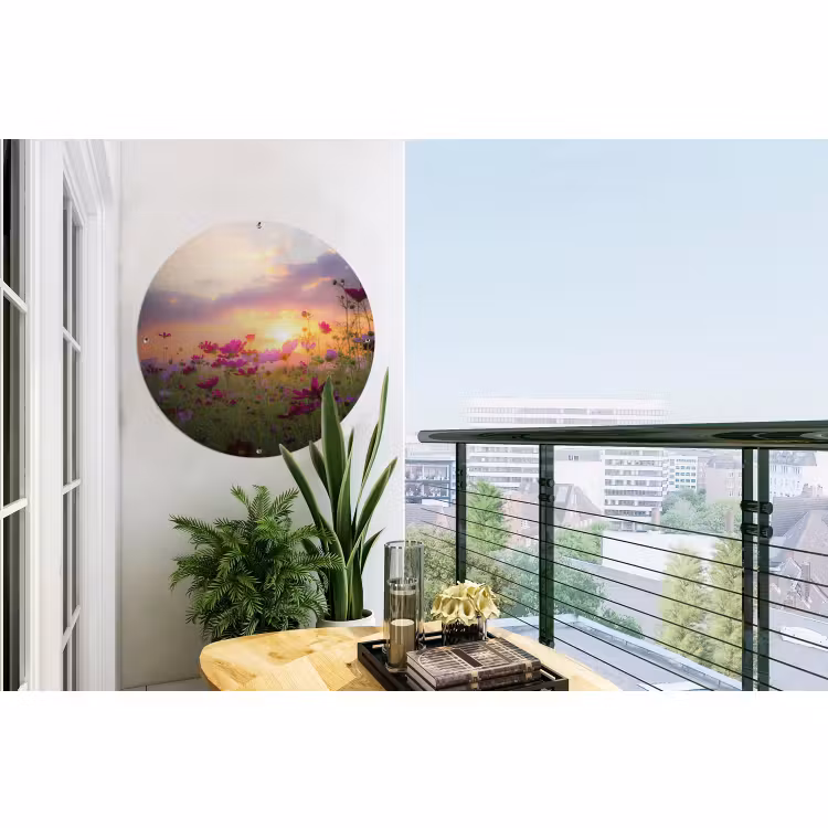Tuinposter - Bloemen - Roze - Zonsondergang - Natuur - Weide - Horizon — 2