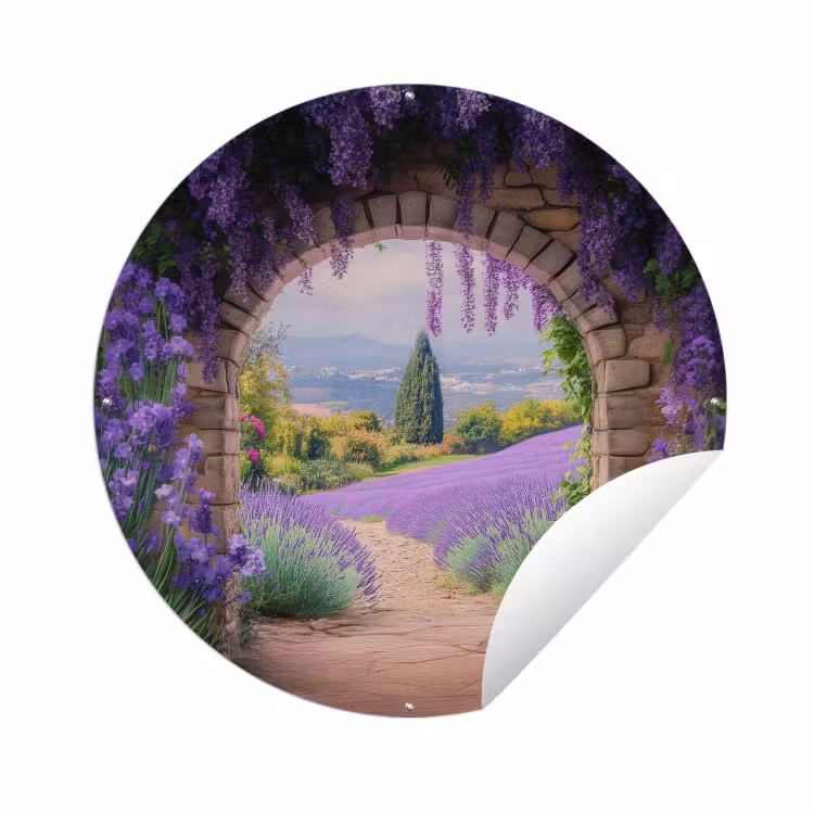 Tuinposter - Doorkijk - Lavendel - Bloemen - Paars - Poort — 1