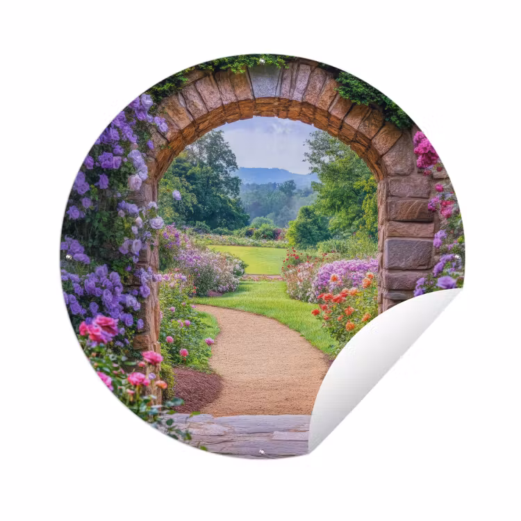 Tuinposter - Doorkijk - Poort - Bloemen - Tuin — 1