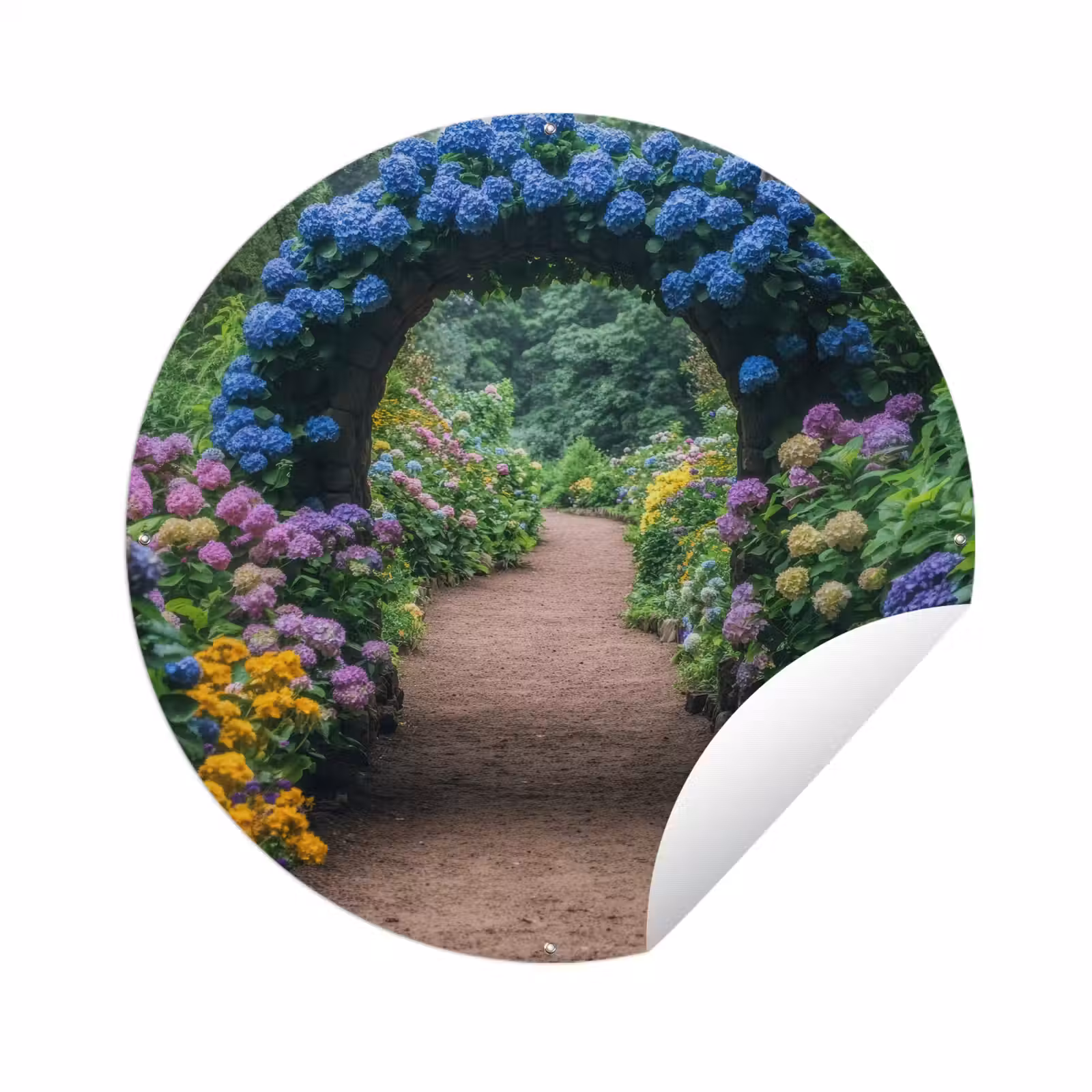 Tuinposter - Doorkijk - Bloemen - Hortensia - Pad — 1