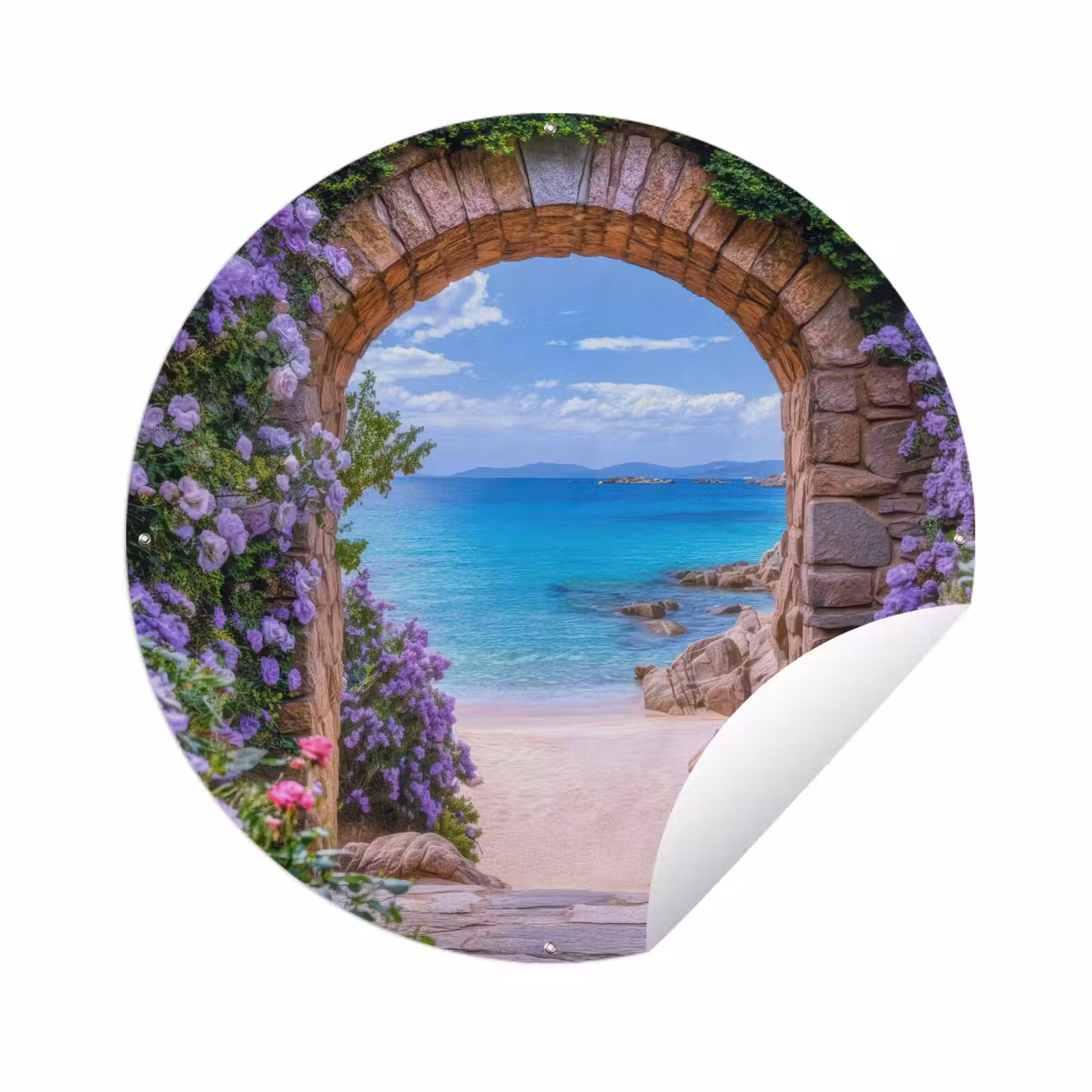 Tuinposter - Doorkijk - Poort - Zee - Strand - Rotsen — 1