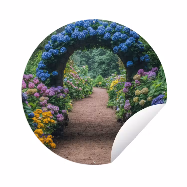 Tuinposter - Doorkijk - Bloemen - Hortensia - Pad — 1