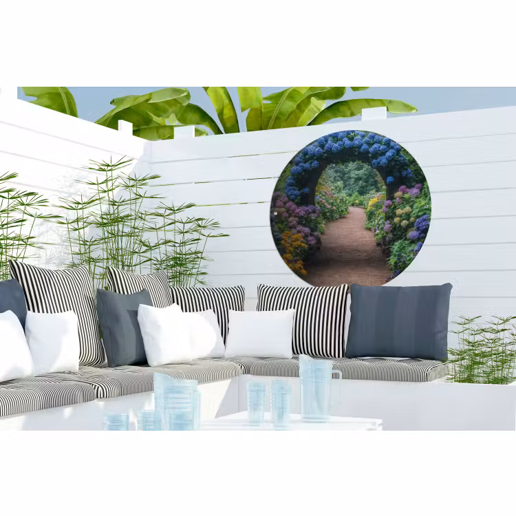 Tuinposter - Doorkijk - Bloemen - Hortensia - Pad — 3