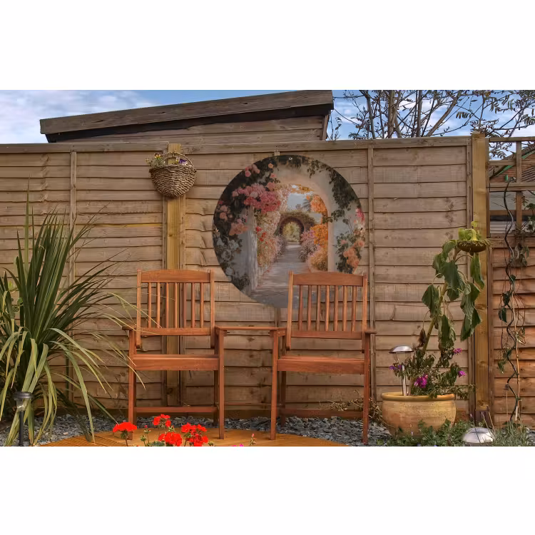 Tuinposter - Doorkijk - Boog - Bloemen - Pastel — 4