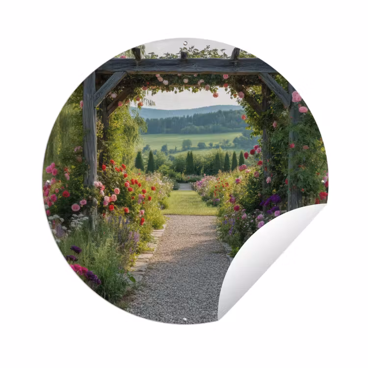 Tuinposter - Doorkijk - Landschap - Natuur - Tuinboog - Bloemen — 1
