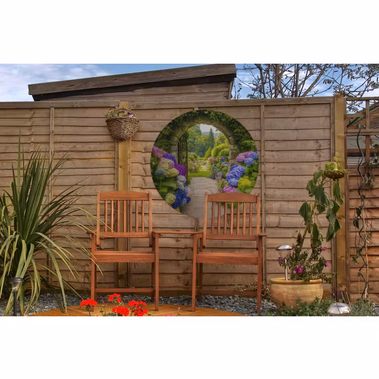 Tuinposter - Doorkijk - Poort - Hortensia - Bloementuin — 4