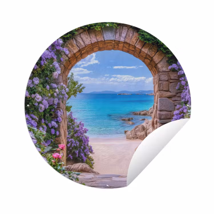 Tuinposter - Doorkijk - Poort - Zee - Strand - Rotsen — 1