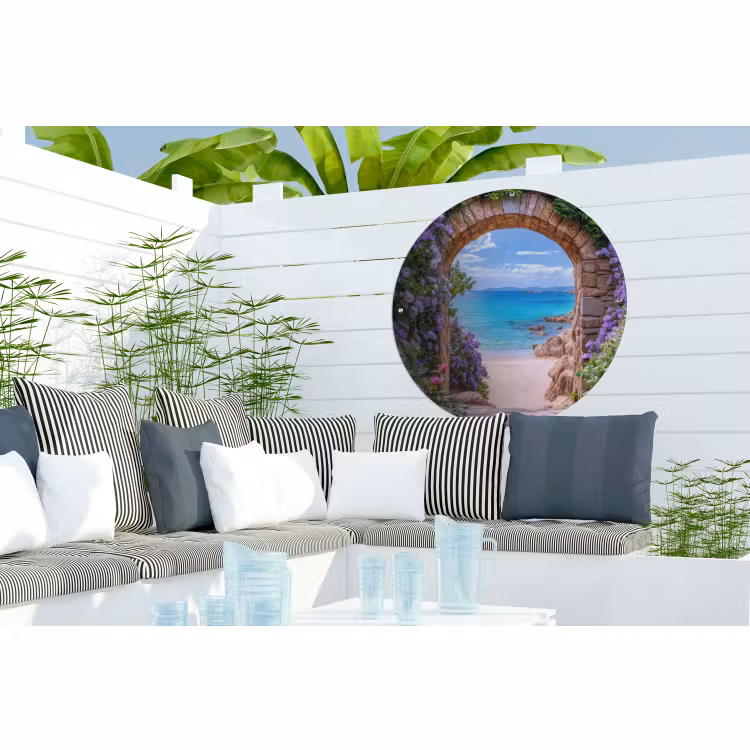 Tuinposter - Doorkijk - Poort - Zee - Strand - Rotsen — 3