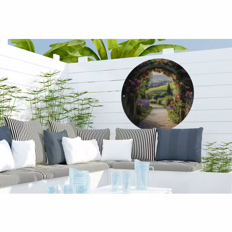Tuinposter - Doorkijk - Tuinboog - Bloemen - Natuur - Pad — 3