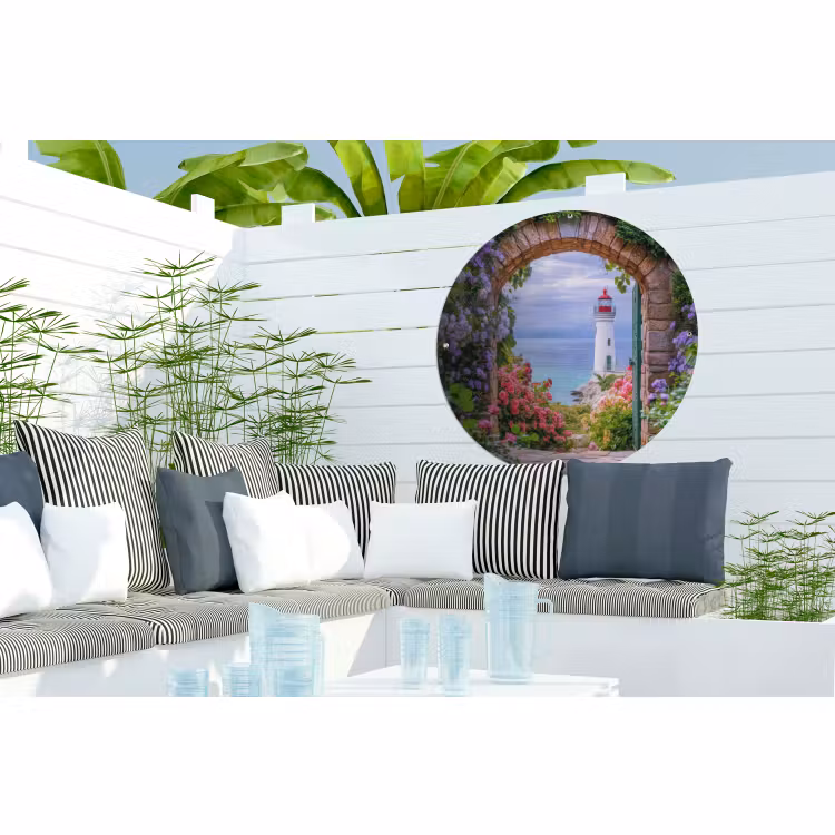 Tuinposter - Doorkijk - Vuurtoren - Bloemen - Uitzicht — 3