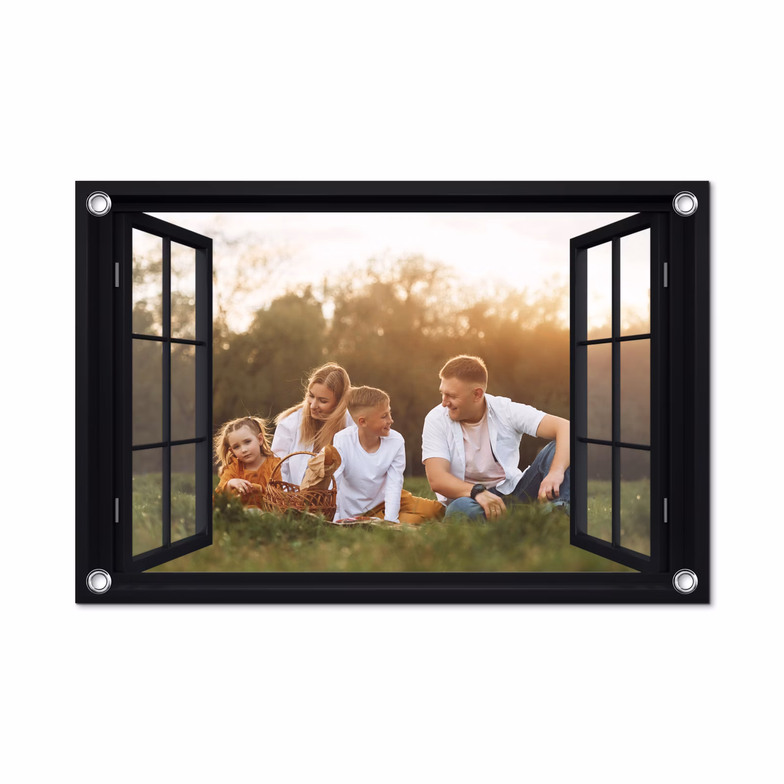 Tuinposter doorkijk met eigen foto - Zwart raam — 1