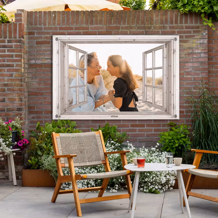 Tuinposter doorkijk met eigen foto - Wit raam — 3