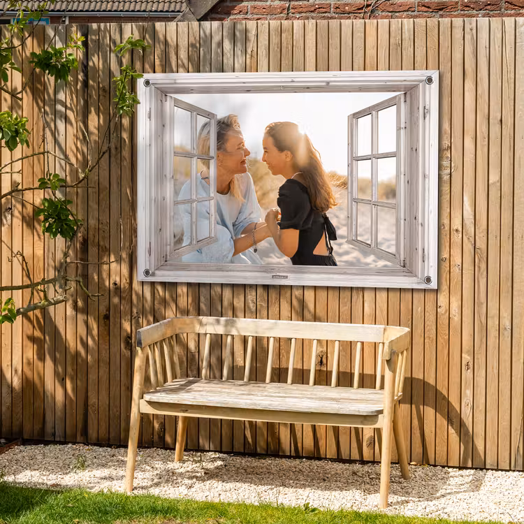 Tuinposter doorkijk met eigen foto - Wit raam — 4