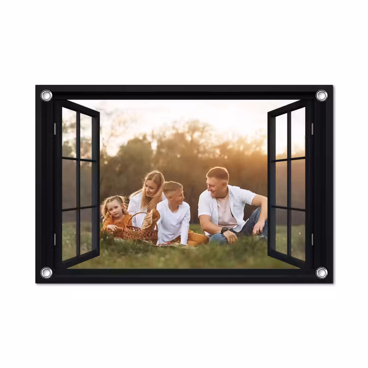 Tuinposter doorkijk met eigen foto - Zwart raam — 1