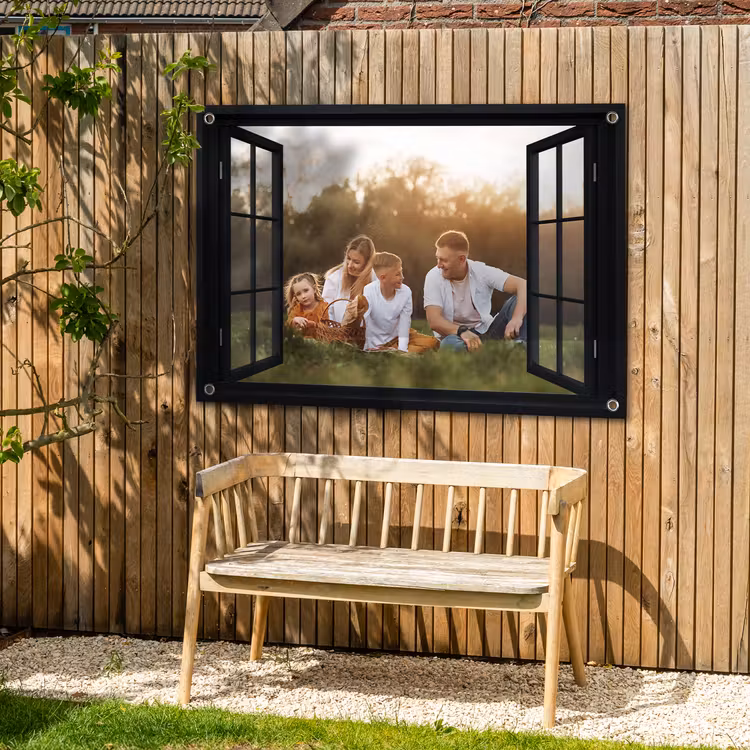 Tuinposter doorkijk met eigen foto - Zwart raam — 4
