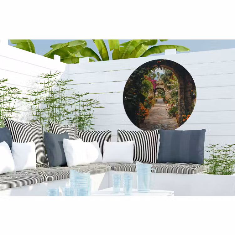 Tuinposter - Doorkijk - Bloemen - Poort - Stenen — 3