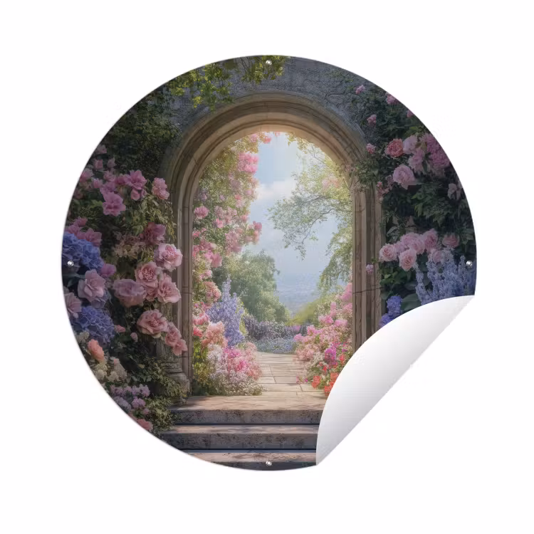 Tuinposter - Doorkijk - Rozen - Vintage - Bloemen — 1