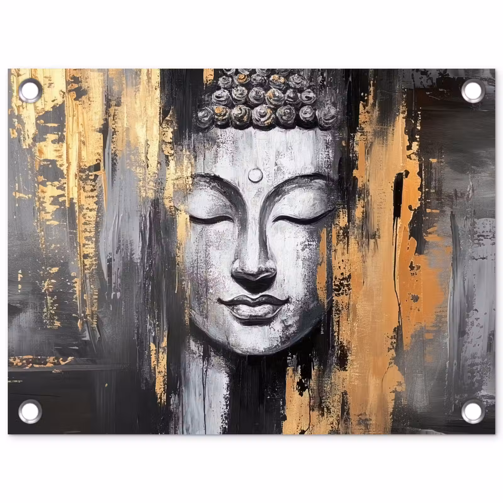 Tuinposter - Boedhha - Penseelstreken - Goud - Abstract — 1