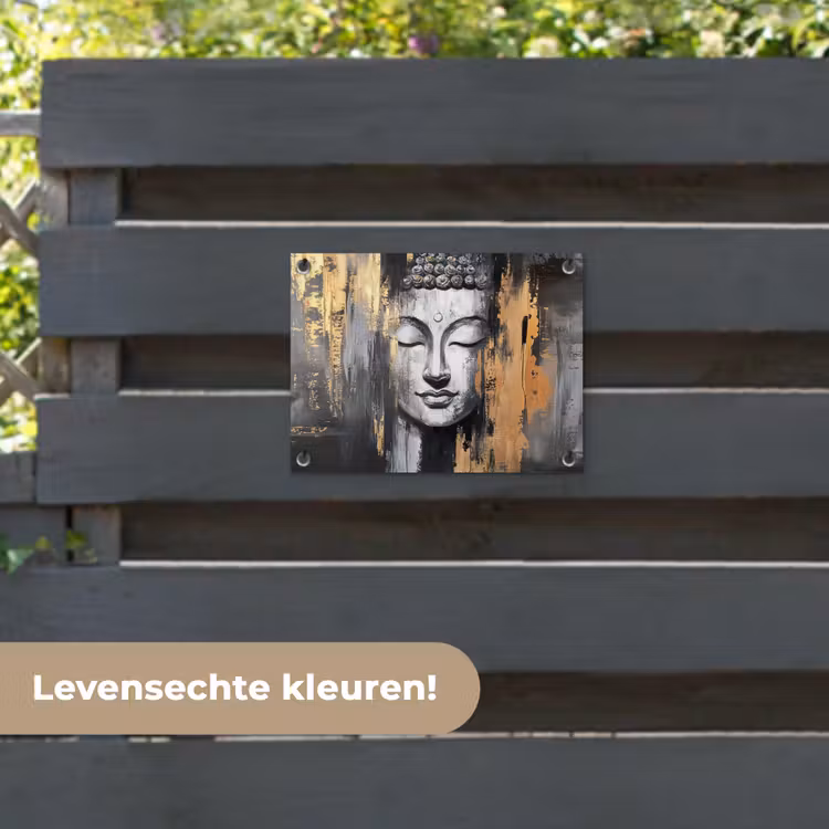 Tuinposter - Boedhha - Penseelstreken - Goud - Abstract — 6