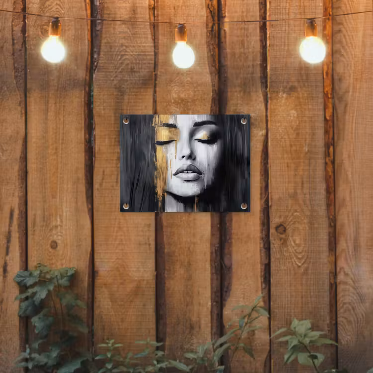 Tuinposter - Gezicht - Vrouw - Penseelstreken - Abstract — 2