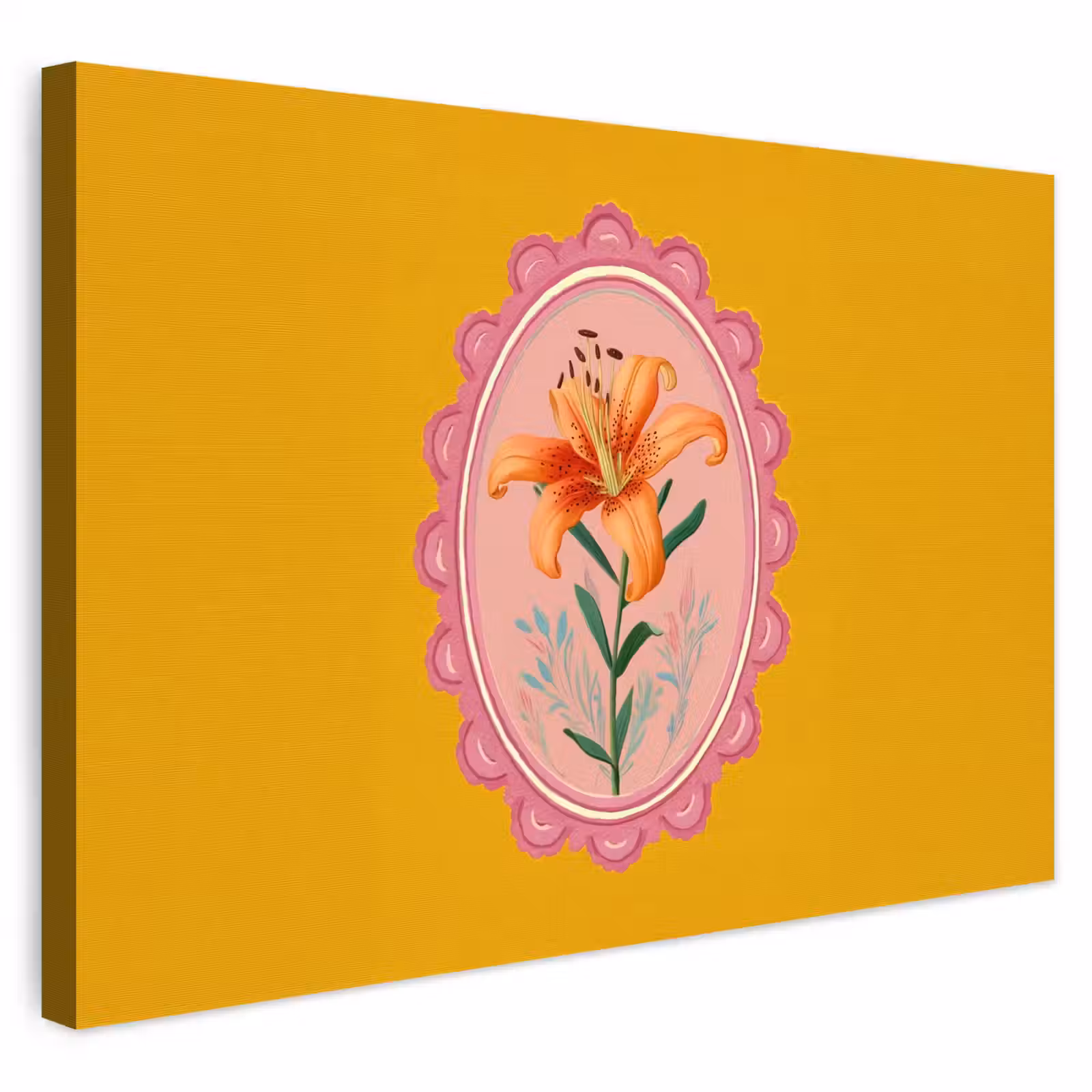 Buiten canvas - Lelie - Oranje - Lijst - Ovaal — 1