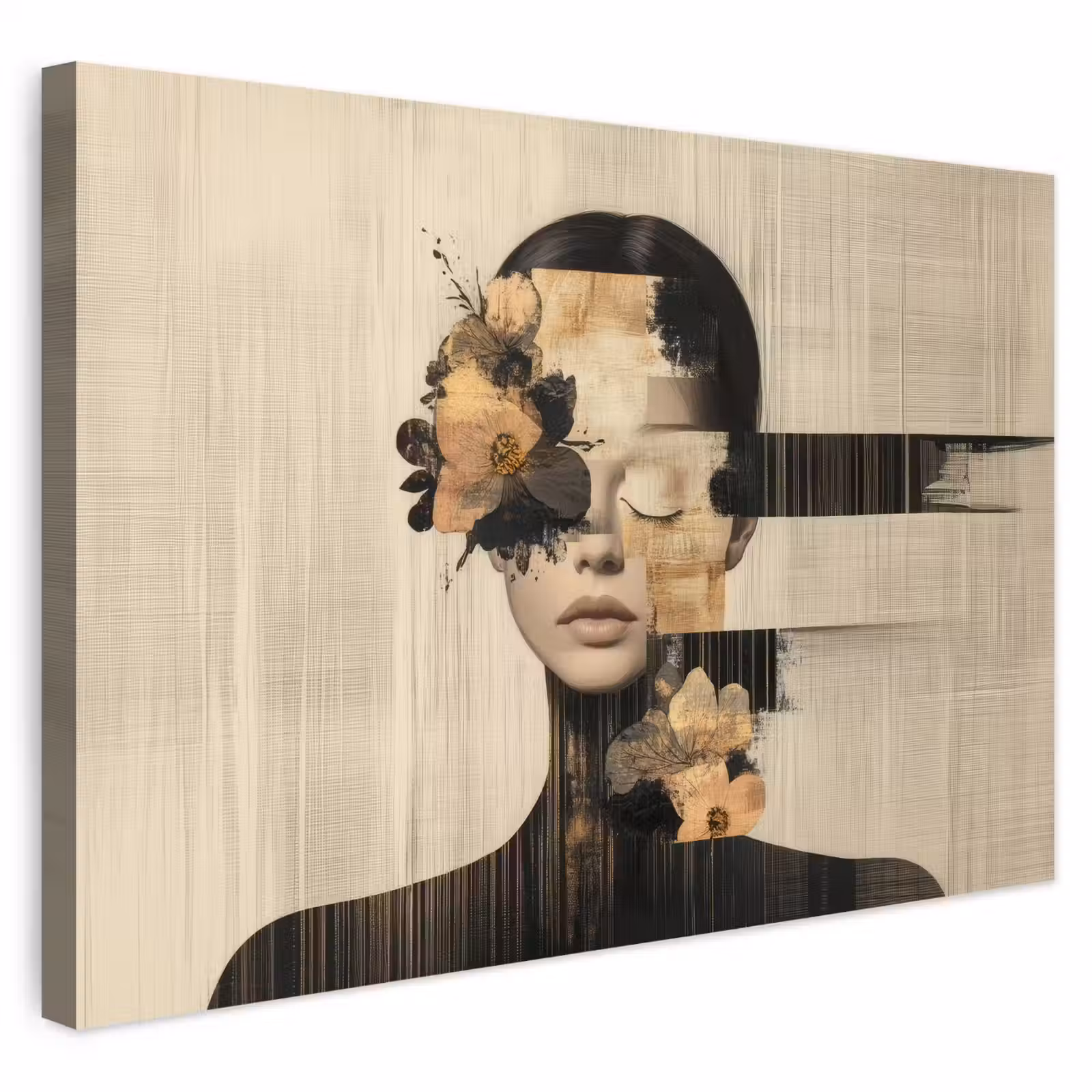 Buiten canvas - Gezicht - Bloemen - Zwart - Vrouw — 1