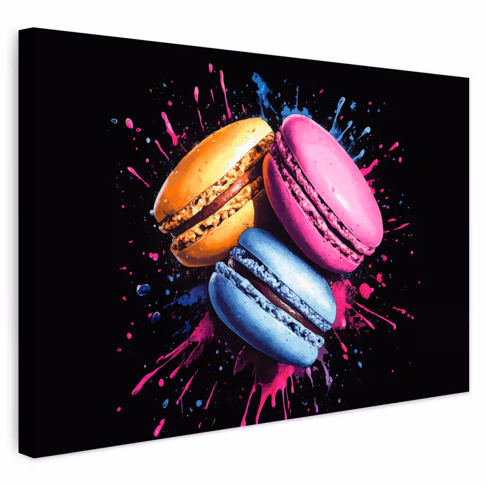 Buiten canvas - Macarons - Dessert - Graffiti - Kleurrijk - Roze - Blauw - Geel — 1