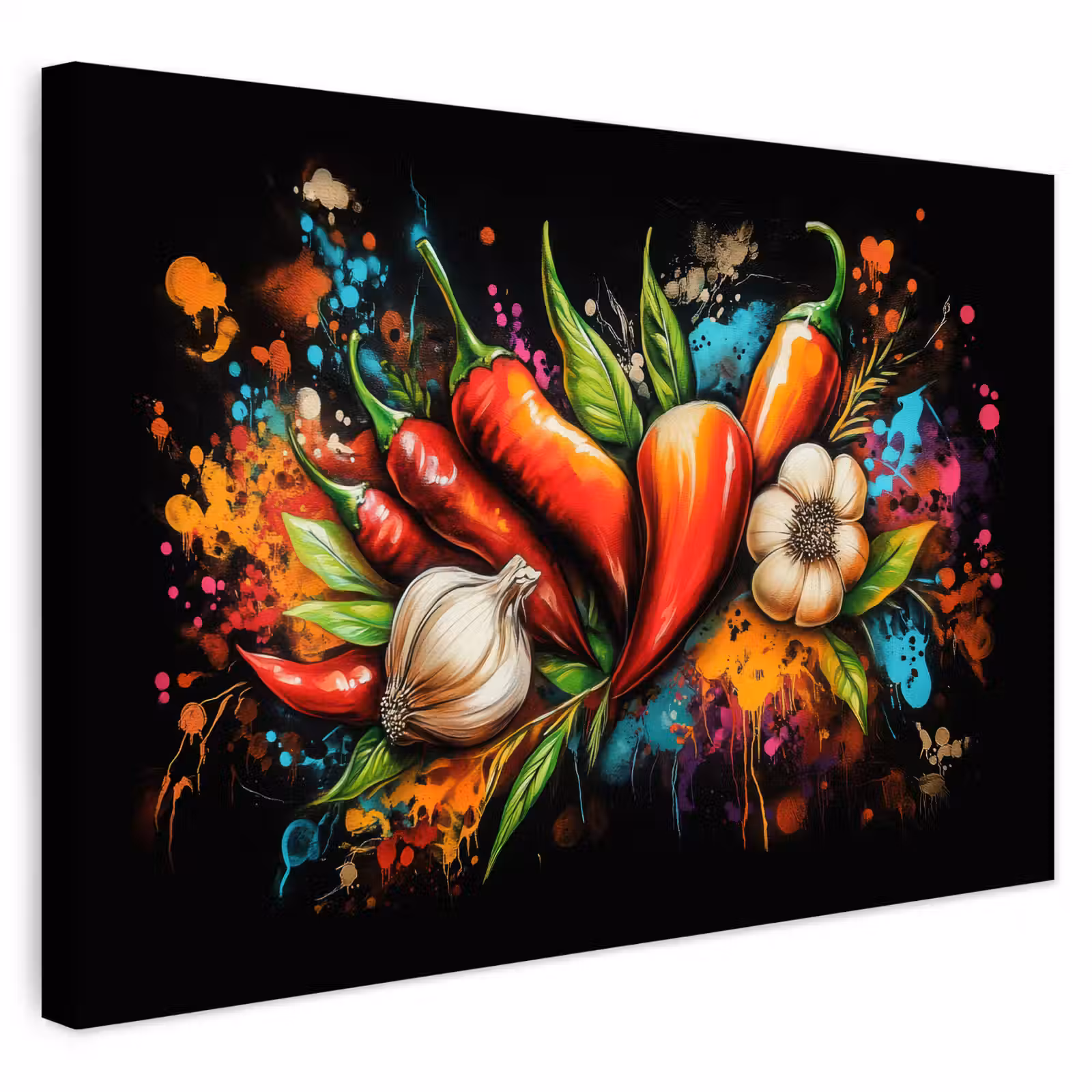 Buiten canvas - Groente - Peper - Knoflook - Graffiti - Verf - Kleurrijk — 1