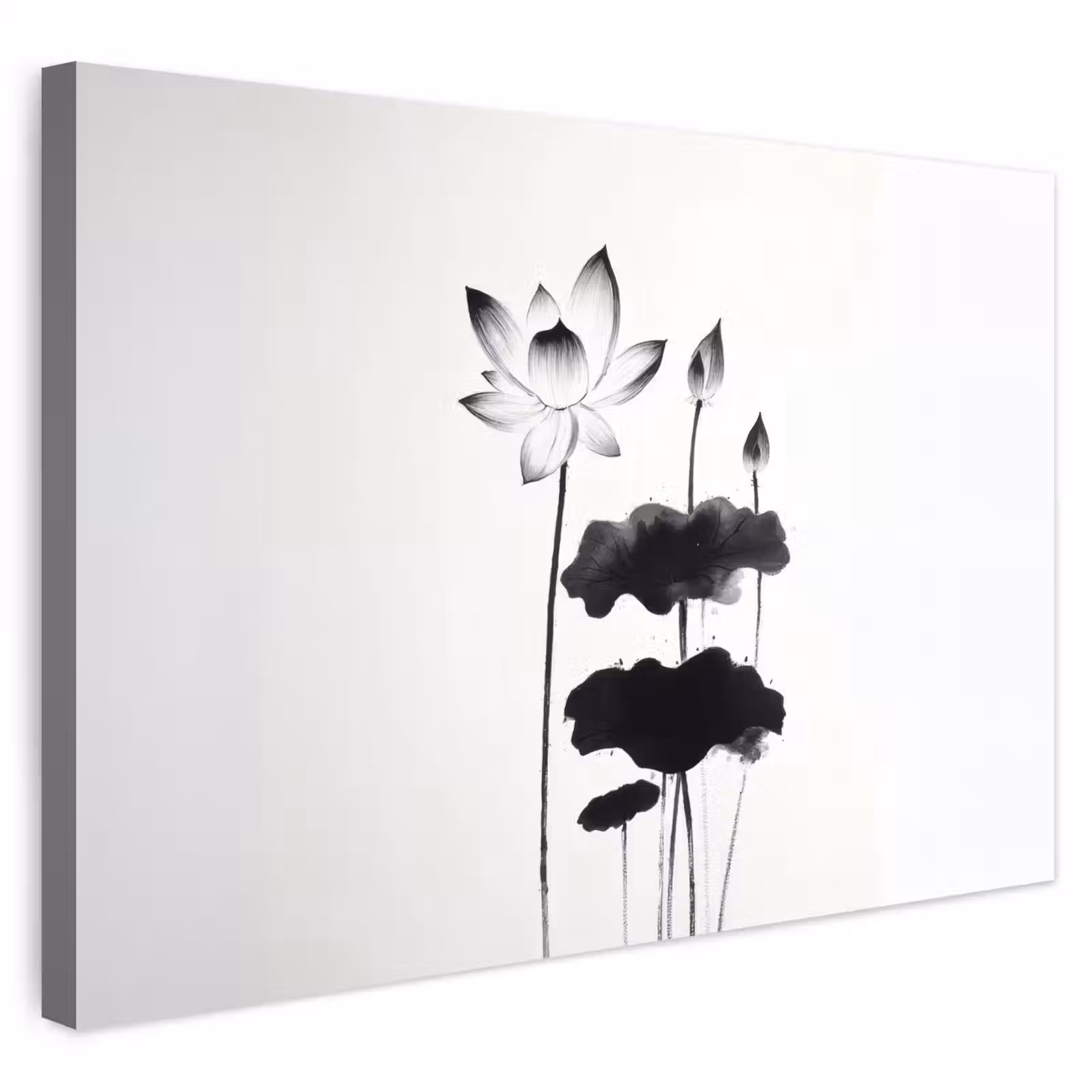 Buiten canvas - Bladeren - Zwart - Lotusbloem - Minimalitisch — 1
