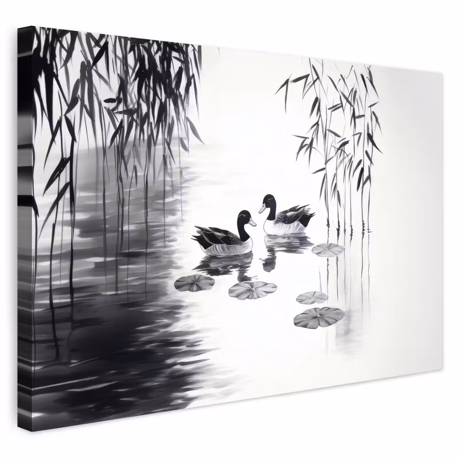 Buiten canvas - Eenden - Waterlelies - Riet - Zwart — 1
