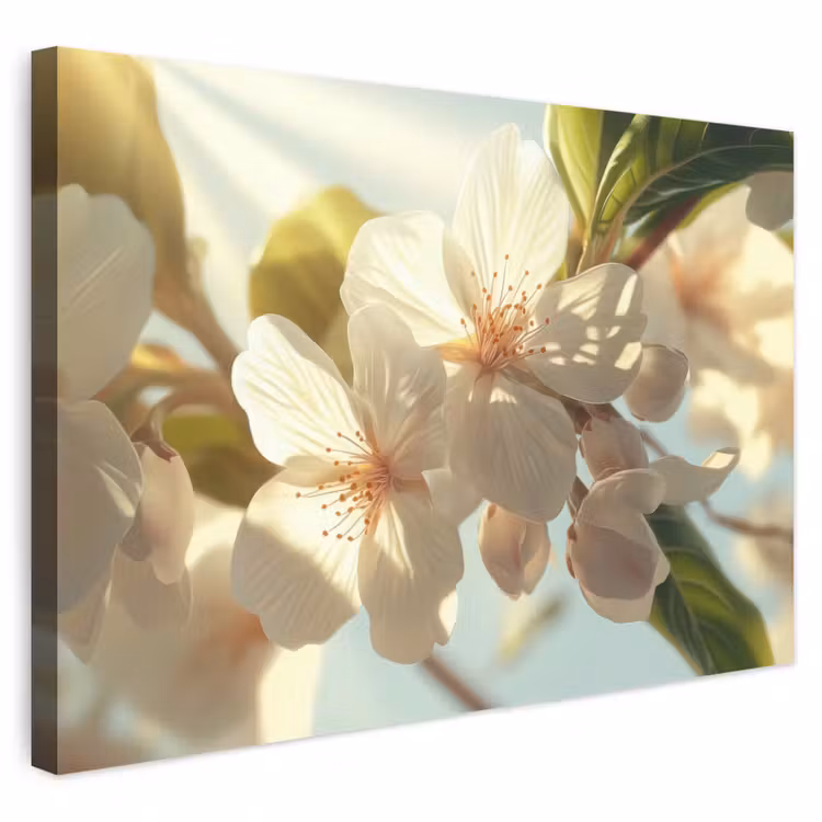 Buiten canvas - Bloesems - Wit - Zonnestralen -  Bloemblaadjes — 1