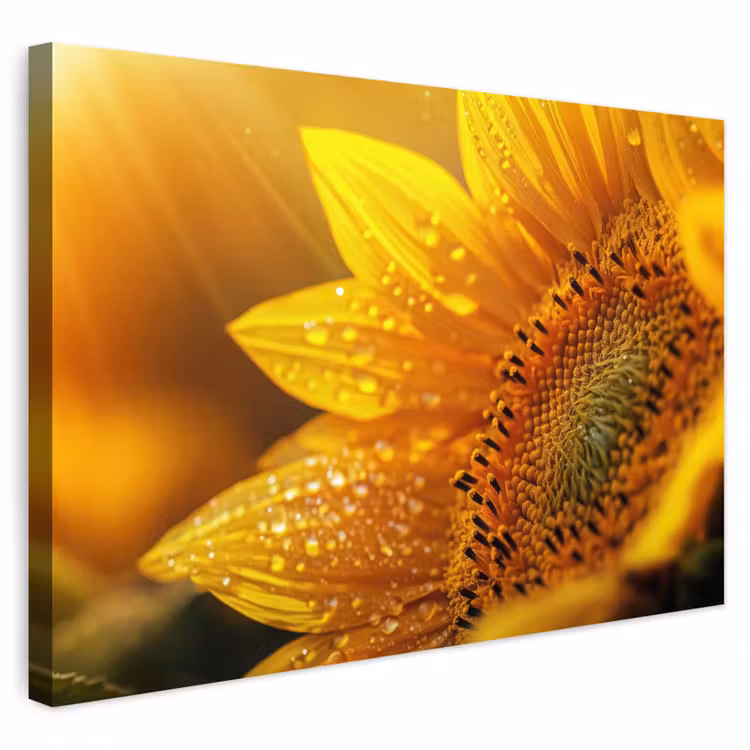 Buiten canvas - Zonnebloem - Dauwdruppels - Geel - Zonlicht — 1