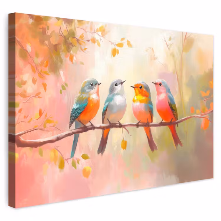 Buiten canvas - Vogels - Kleurrijk - Tak — 1