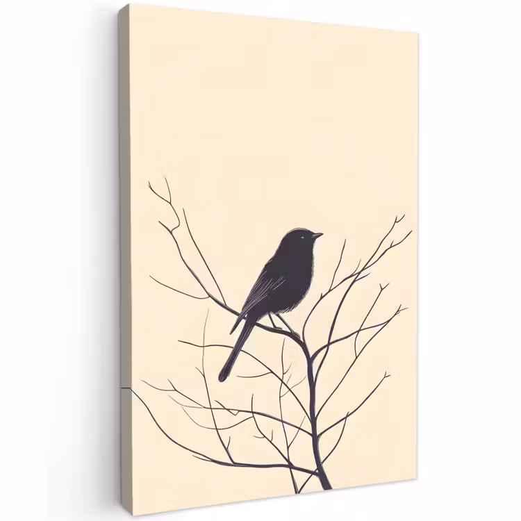 Buiten canvas - Vogel - Zwart - Tak - Minimalistisch — 1