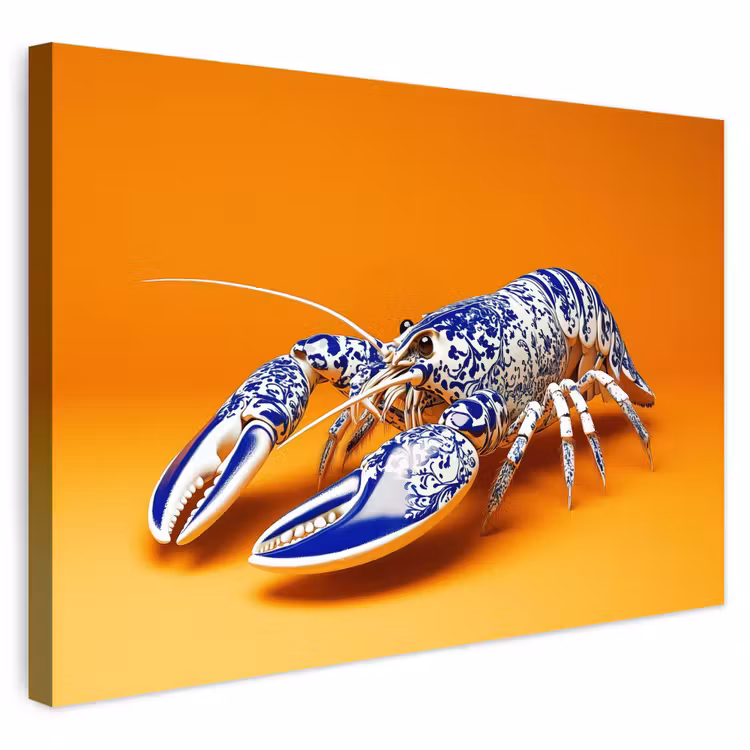 Buiten canvas - Kreeft - Delftsblauw - Schild - Stoer - Oranje — 1