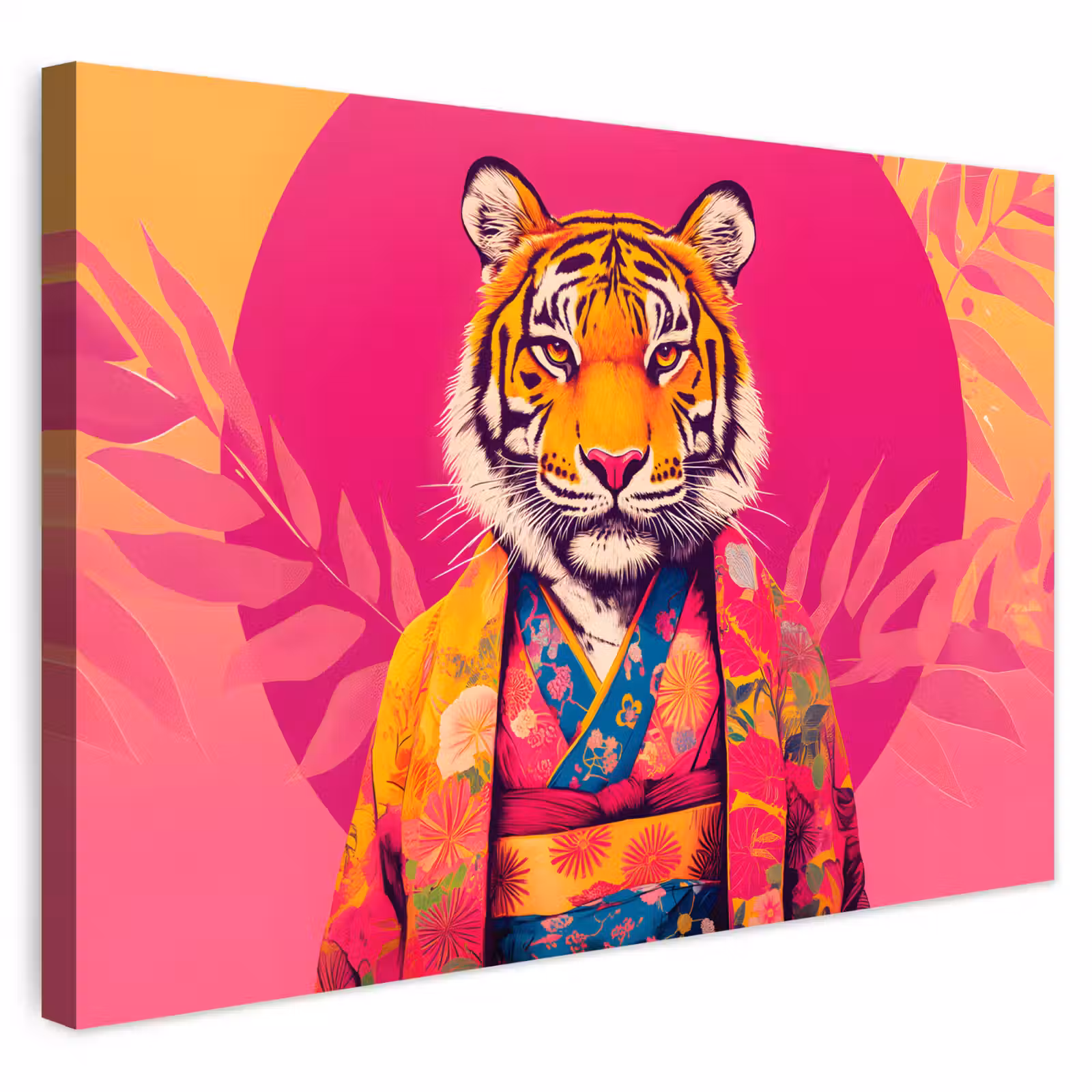Buiten canvas - Tijger - Kimono - Planten - Roze — 1