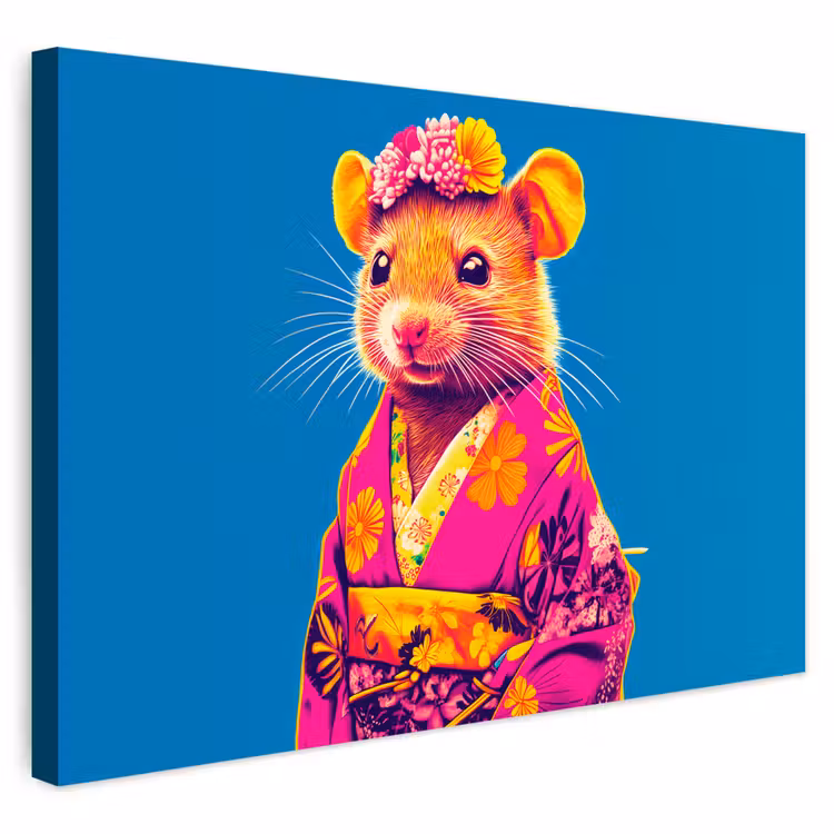 Buiten canvas - Muis - Kimono - Bloemen - Blauw — 1