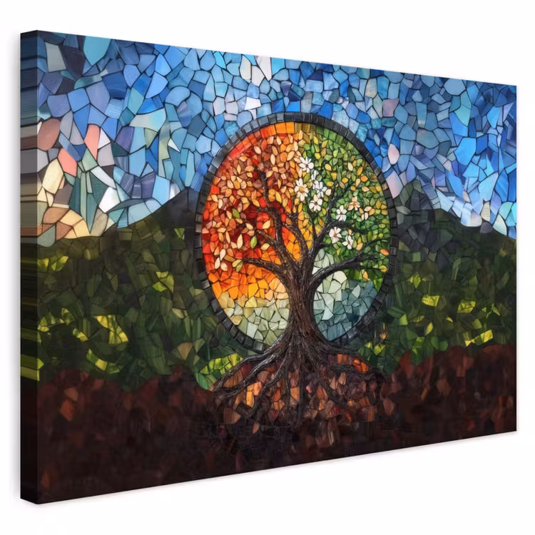 Buiten canvas - Boom - Seizoenen - Mozaïek - Bergen — 1