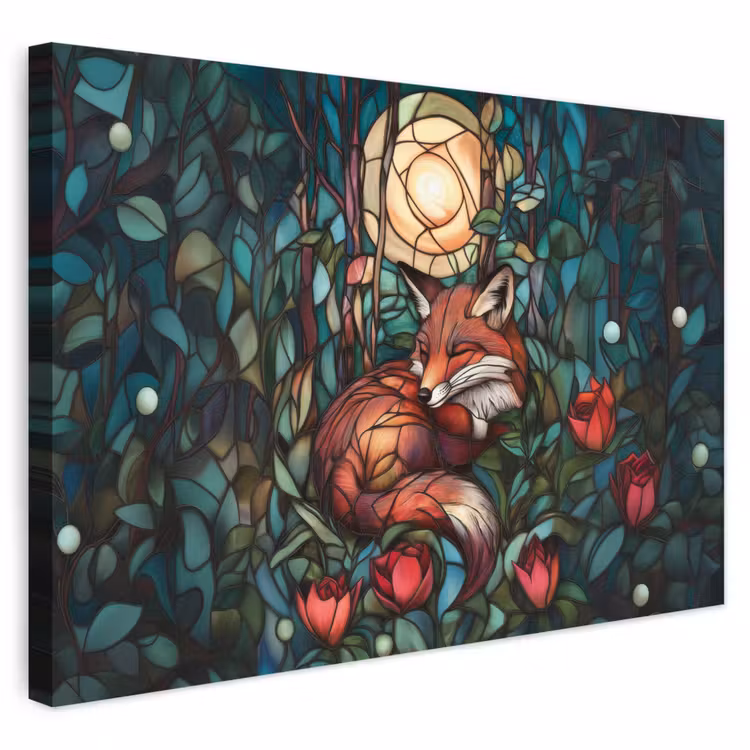 Buiten canvas - Vos - Mozaïek - Bos - Maan — 1
