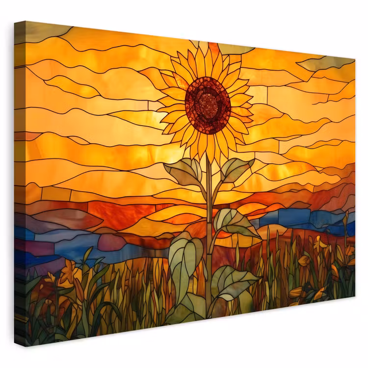 Buiten canvas - Zonnebloem - Mozaïek - Zonsondergang - Geel — 1