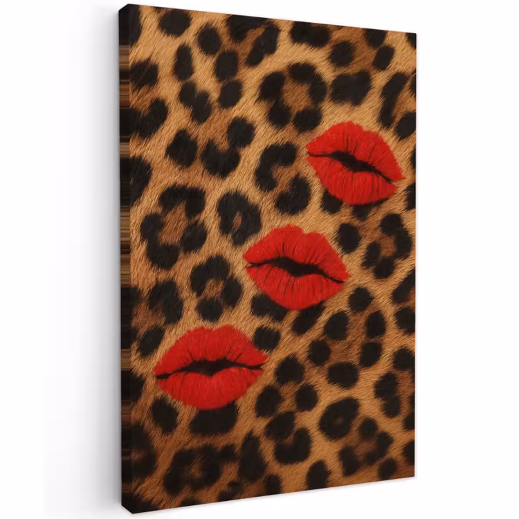 Buiten canvas - Lippen - Drie - Rood - Panterprint — 1