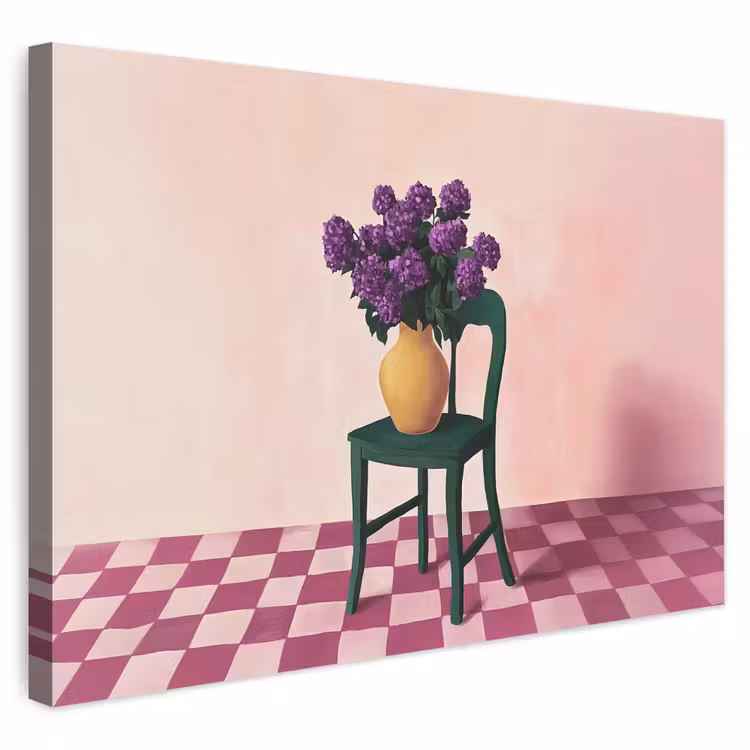 Buiten canvas - Stoel - Vaas - Bloemen - Geblokt — 1