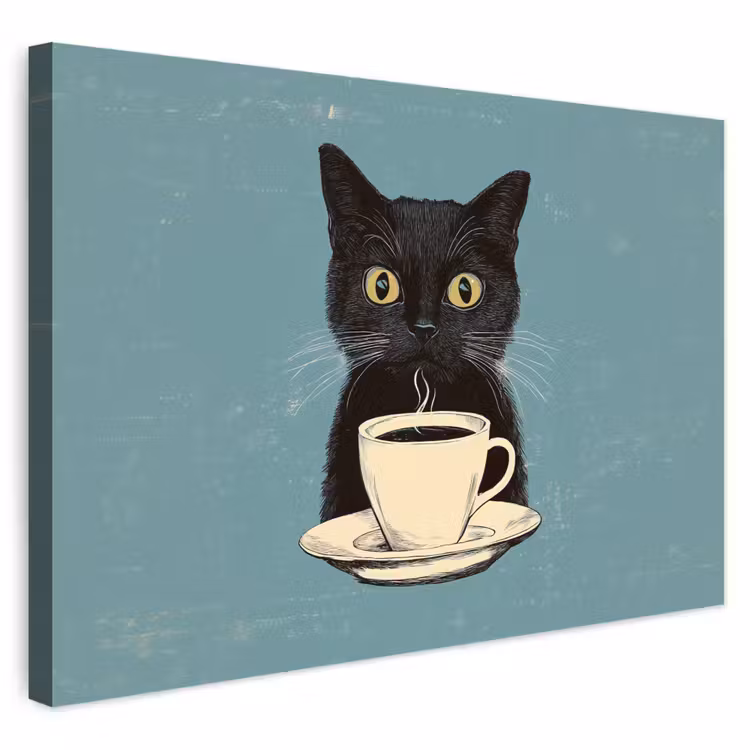 Buiten canvas - Kat - Zwart - Koffie - Minimalistisch — 1